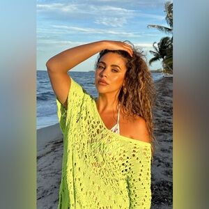 NWT Zara Blogger Favorite Oversized Pointelle Knit Top Fluorescent Lime XS-S